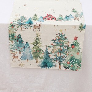 Unique Bargains Table Runner Rectangular Winter Christmas Pattern 23 Linen Colorful 1 Pc - 1 of 3