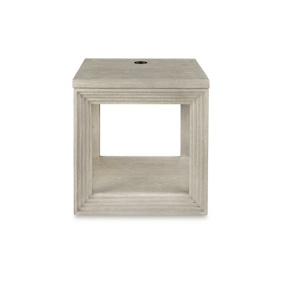 Cream Square Wood End Table with Wireless Charging