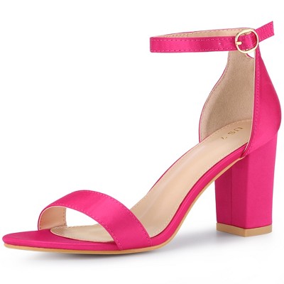 Perphy Women's Open Toe High Heel Ankle Strap Satin Block Heels Sandals