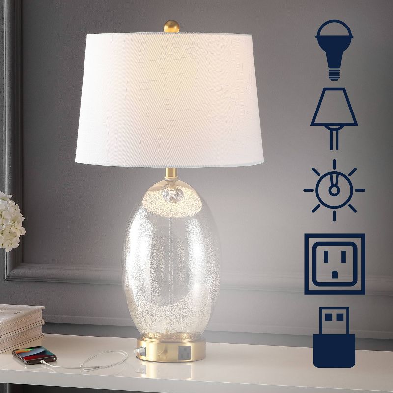 26.5" 1-Outlet Reese Iron/Glass Table Lamp with USB Charging Port (Includes LED Light Bulb) - JONATHAN Y, 3 of 9