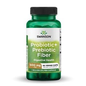 Swanson Prebiotic + Probiotic Fiber Supplement, Helps Support Digestive System & Immune Health, 500 mg FOS, 60 Veggie Capsules. - 1 of 4