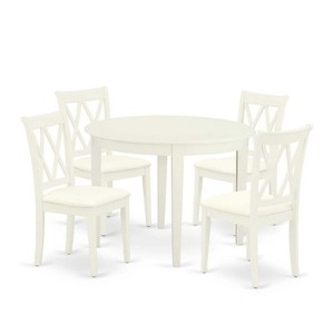 5 Piece Dinette Set - Round Kitchen Table & 4 Dining Chairs - 42 Inch - Linen White - 1 of 4