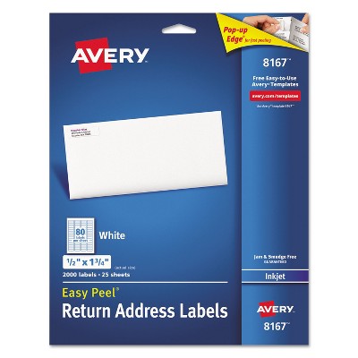 Avery Easy Peel Return Address Labels Inkjet 1/2 x 1 3/4 White 2000/Pack 8167