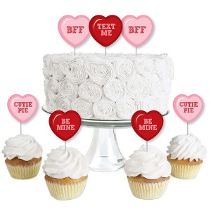 Big Dot of Happiness Conversation Hearts - Dessert Cupcake Toppers - Valentine's Day Party Clear Treat Picks - Set of 24 - 1 of 4