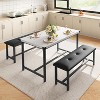 GOCAPTAIN 3 Pcs Small Farmhouse Dining Table Set for 4, 44.4" Rectangular Wood Table with 2 Upholstered Benches, Compact Small Kitchen Table Set for 4 - 2 of 4