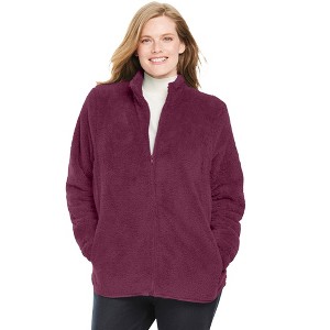 Woman Within Fluffy Fleece Jacket - 1 of 4