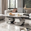 DOMETOUR 51 Inches Oval Faux Marble Coffee Table for Living Room with Stainless Steel Base - 3 of 4