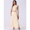 Allegra K Women's Two Piece Ribbed Knit Crew Neck Short Sleeve Cropped Top and Elastic Waist A-Line Midi Skirt Set - 3 of 4