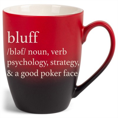 100 North Red and Black Two Toned Ombre, 10 Ounce, Comfortably Fits Your Hands, Ceramic Tea Coffee Cup Mug, Bluff noun, verb, psychology, strategy, &