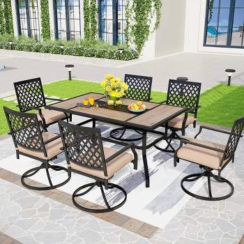 7pc Metal Patio Dining Set with Rectangular Table & 6 Swivel Chairs - Captiva Designs