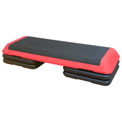 BestParts Adjustable Aerobic Step w/4 Risers - 3 Heights (4/6/8"), Non-Slip HDPE Platform, Red