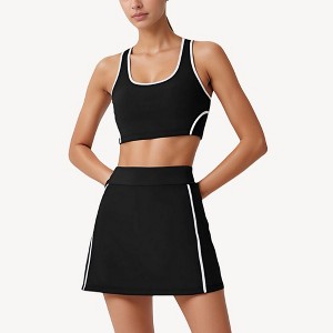 Anna-Kaci Active Women's Two-Piece Activewear Set with Contrast Trim Sports Bra Tank and High Waist Skirt - 1 of 4