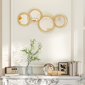 HOMCOM Metal Wall Art, 42.25" Circle Mirror Decor, Modern Round Wall Mirror for Living Room, Bedroom and Dining Room, Gold - 1 of 4