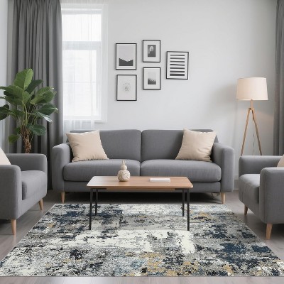 6x9 Grey Modern Abstract Area Rug, Washable Low Pile Stain-Resistant Carpet, Soft Contemporary Floor Mat for Living Room, Bedroom, Dining Room