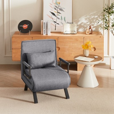 KTMBDW Convertible Sleeper Chair Bed, 4 in 1 Living Room Reading Chair, Arm and Adjustable 5 Position Backrest Single Sofa Bed, Light Grey, Grey