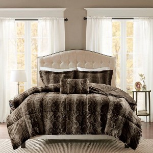 Sapphtopaz Bedding Comforter Set Soft Faux Fur Quilting Gradient Color Stripes Print 4 Piece Quilt Set with Pillow and Shams - 1 of 4