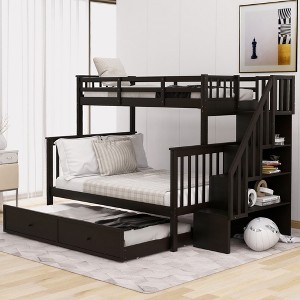 TiramisuBest Stairway Twin-Over-Full Bunk Bed with Twin size Trundle,Storage and Guard Rail for Bedroom,Dorm,for Adults Gray - 1 of 4