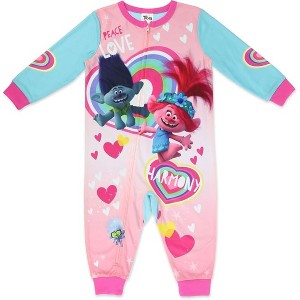 DreamWorks Trolls Little Girls' One-Piece Poppy & Branch Union Suit Pajamas - 1 of 3