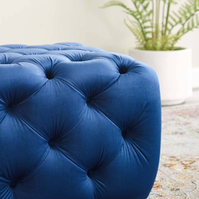 Anthem Navy Tufted Square Performance Velvet Ottoman