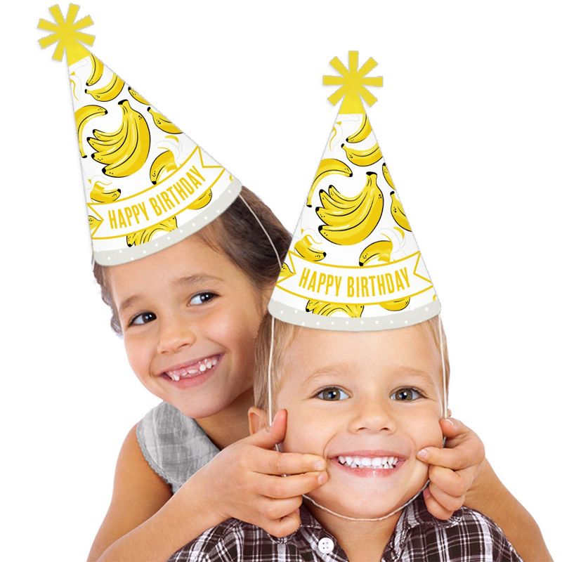 Big Dot of Happiness Let’s Go Bananas - Cone Happy Birthday Party Hats for Kids and Adults - Set of 8 (Standard Size), 2 of 8