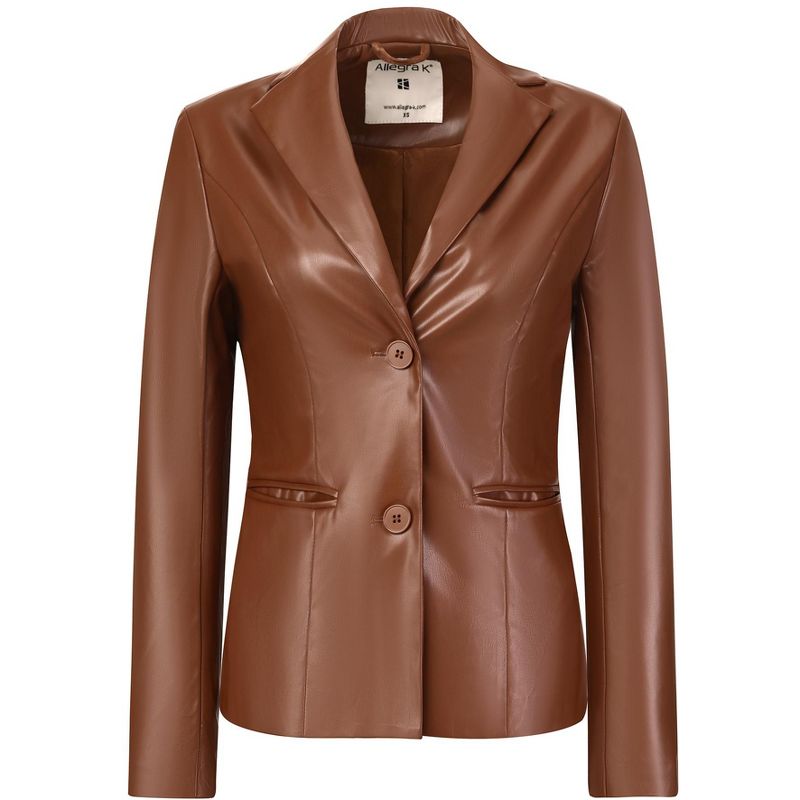 Allegra K Women's Notched Lapel Single-Breasted Faux Leather Blazer, 1 of 6