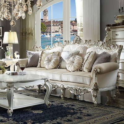 Picardy Floral Fabric 84'' Sofa with Antique Pearl Wood Frame