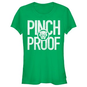 Juniors Womens Marvel St. Patrick's Day Black Panther Pinch Proof T-Shirt - 1 of 4