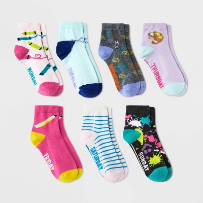 Girls' 7pk Days of the Week Crayon Ankle Socks - Cat & Jack™ Light Pink