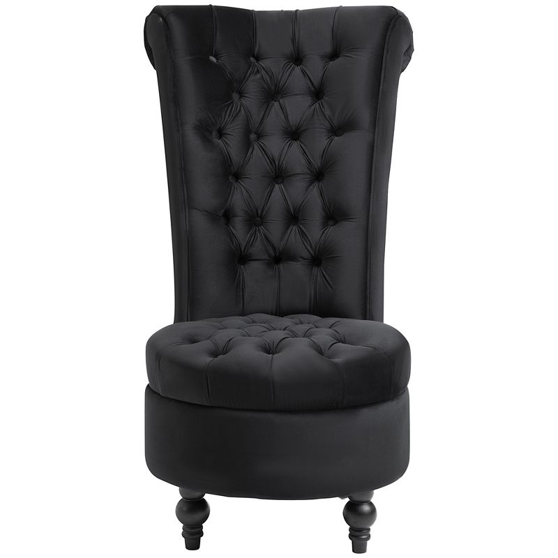 HOMCOM High Back Accent Chair, Upholstered Armless Chair, Retro Button-Tufted Royal Design with Thick Padding and Rubberwood Leg, Black, 4 of 7
