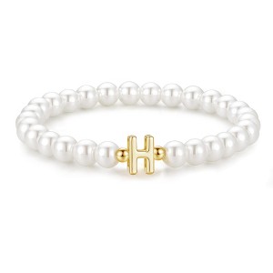 Turandoss Gold Initial Bracelets for Women Girls - Dainty Beaded Pearl Bracelets for Kids, Charm Letter Bracelet for Girl, Flower Girl Proposal Gifts - 1 of 4
