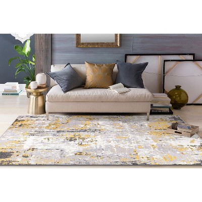 Yellow and Gray Abstract 5' x 7' Synthetic Area Rug