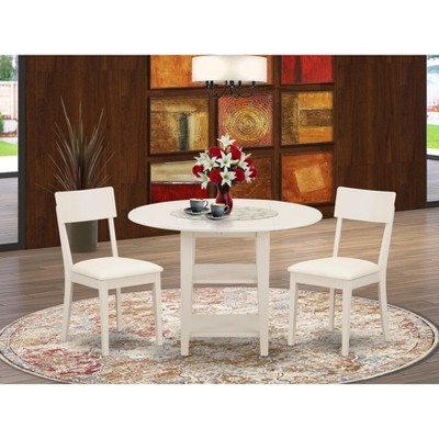 East West Furniture PSNA3-SBR-C 3 PcRectangular Kitchen Table having 12in Leaf and 2Fabric Dinette Chairs in Saddle Brown .