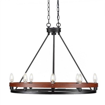 Toltec Lighting Belmont 8 - Light Chandelier in  Matte Black/Wood Grain