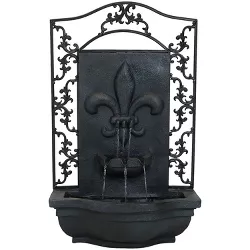 Sunnydaze 33"H Electric Polystone French Lily Design Outdoor Wall-Mount Water Fountain, Lead Finish