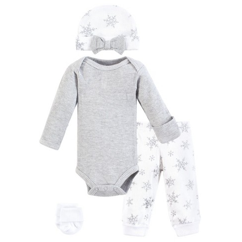 Hudson Baby Girls Thermal Preemie Layette Set 4pc Long Sleeve Outfit, Snowflake, Preemie - image 1 of 4