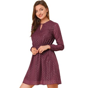 INSPIRE CHIC Women's Choker V Neck Vintage Flared Gilding Metallic Shiny Star A-Line Dress - 1 of 4