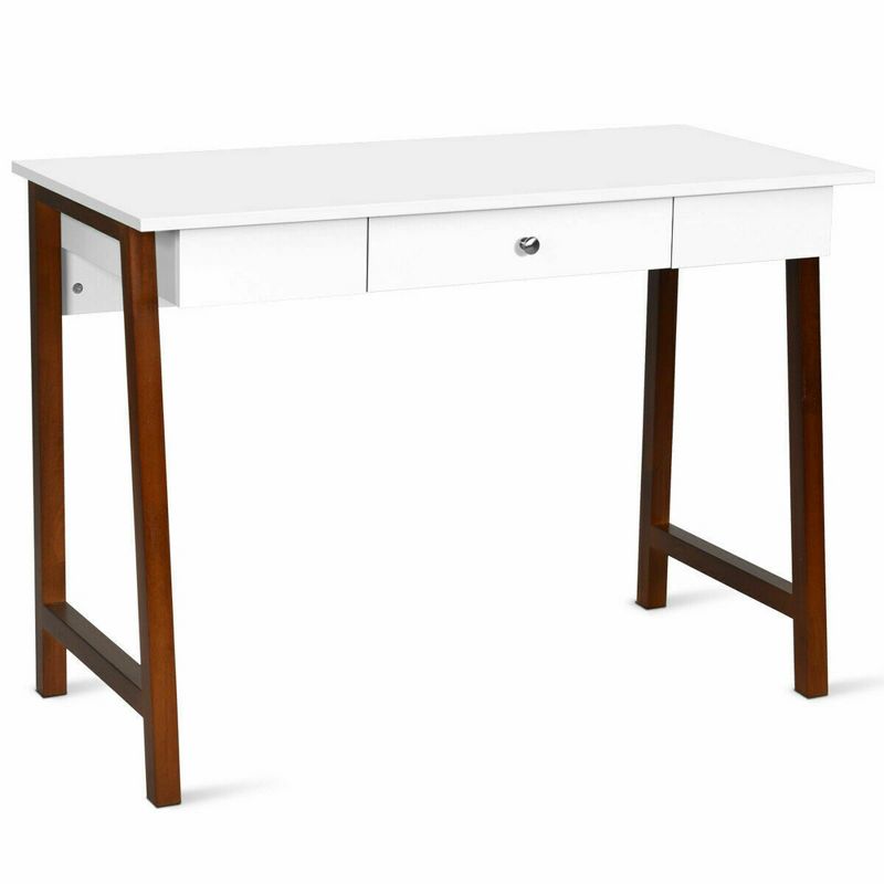 Costway Computer Desk Laptop PC Writing Table Makeup Vanity Table w/Drawer and Wood Legs, 5 of 11