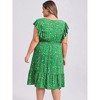 Women's Plus Size Floral V-Neck Ruffle Sleeve Elastic Waist A-Line Dress with Pockets - GRACE & GRANDEUR - 3 of 4