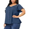 Agnes Orinda Women's Plus Size V Neck Full Placket Lace Panel Flare Short Sleeve Summer Button Down Shirts - 2 of 4