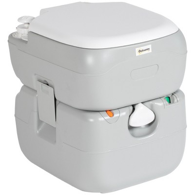 Outsunny 5.8 Portable Camping Toilet, Porta Potty with Level Indicator and Anti-Leak Handle Pump for Boating, Hiking, Travel, RV