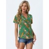 Allegra K Women's Hawaiian Floral Leaves Printed Short Sleeve Button Down Vintage Shirt - 3 of 4