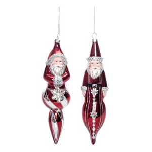 Transpac Glass Tall Decorative Red Santa Ornament Set of 2 Christmas Home Decorations - 1 of 1