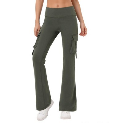 Womens High Waist Bootcut Pants with Thigh Pocket Bootcut Solid Stretchy Sport Pants Cargo Style Bootcut Athletic Pants