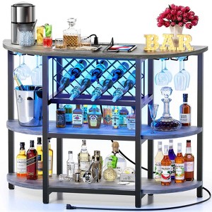 Zarler 4-Tier Bar Cabinet with Power Outlet, Bar Cabinet with LED, Liquor Stand with Lights, Metal Mini Bar Table, 47.3"x15.8"x 36", Black/Brown/Gray - 1 of 4