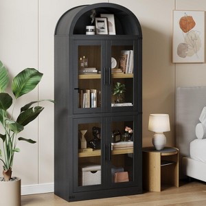 TackView 72" Tall Arched Bookcase with Glass Doors, 5 Tier Display Bookshelf Storage Cabinet, Modern Floor Standing Organizer for Living Room - 1 of 4