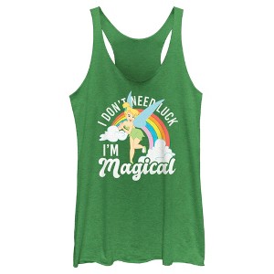 Women's Peter Pan St. Patrick's Day Tinkerbell I Don't Need Luck I'm Magical Racerback Tank Top - 1 of 4