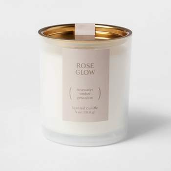 Rose Glossy Golden Glass Jar Scented Candle, Soy Wax 150gm