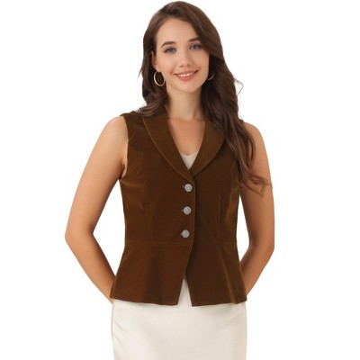 Allegra K Women's Velvet Sleeveless Button Down Lapel V Neck Suit Vests