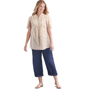 Woman Within Women's Plus Size Pintucked Half-Button Tunic - 1 of 4