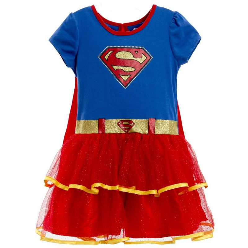 Warner Bros. Justice League Supergirl Girls Cosplay Costume Dress Leggings Cape and Headband 4 Piece Set Toddler , 3 of 10